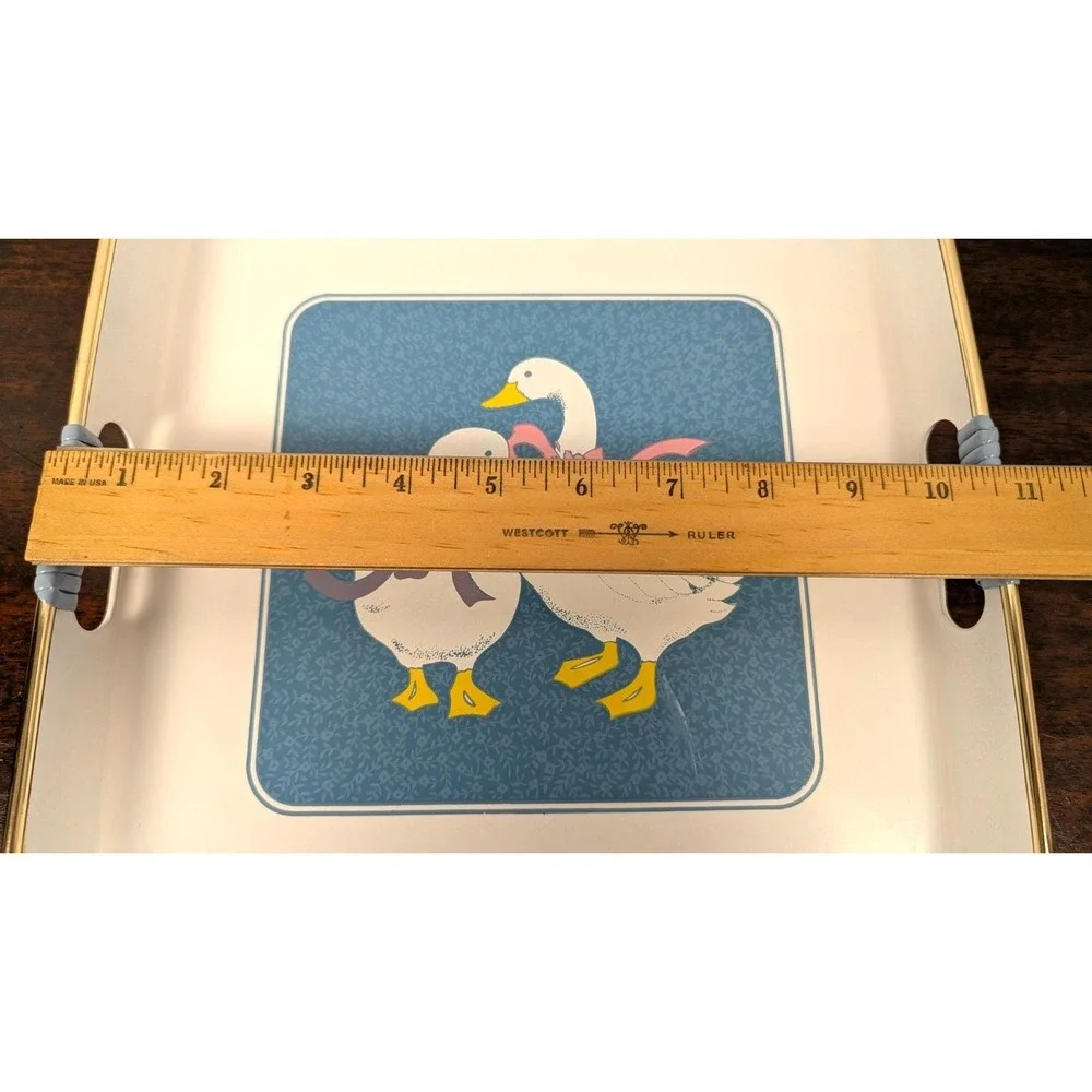 Vintage Made in Japan Serving Trays Ducks Geese Blue Gold Trim Set of 3